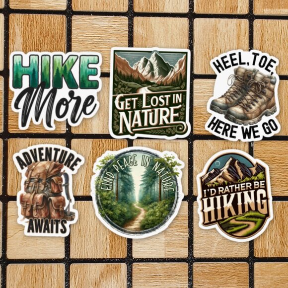 Cool Hiking Sticker Pack of 6 Vinyl Stickers Waterproof Die Cut Sticker Set - Picture 1 of 4